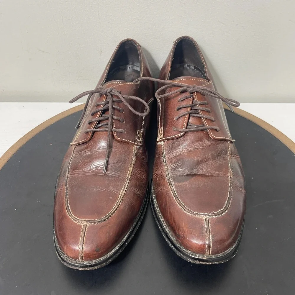 Cole Haan Oxford Shoes Men 7.5 M Brown Leather Stitch Lace Up Dress Smart Casual